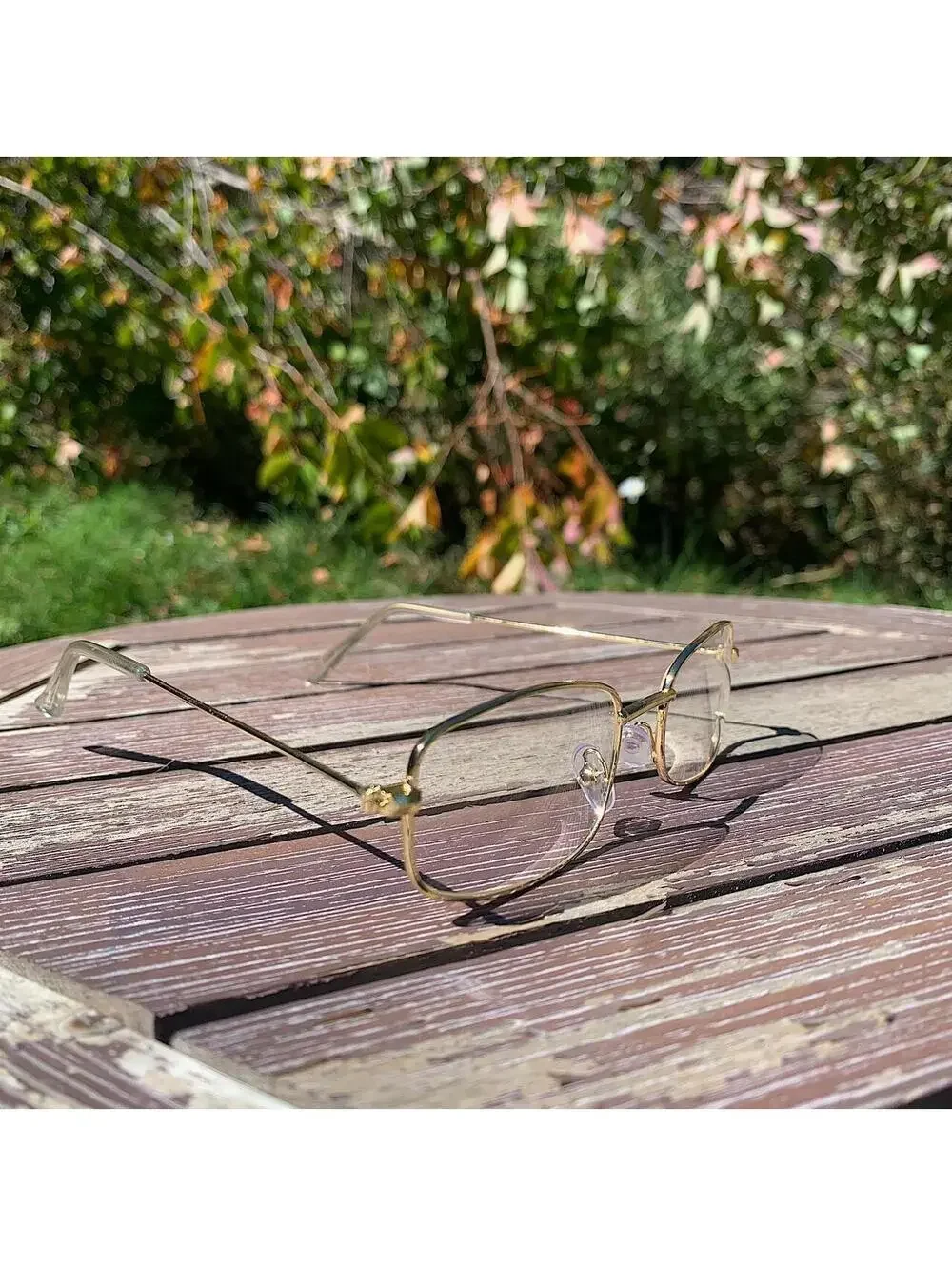 Vintage 2000s style unique Slim Gold Trim Clear Lenses Glasses. Glasses are